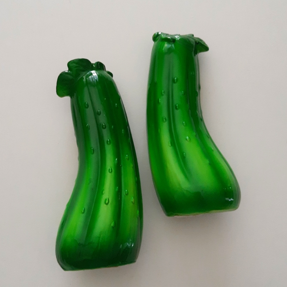 Vintage large green cucumber salt and pepper shaker